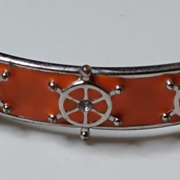 Vintage Orange Enamel Ship Helm Metal Bangle - Picture 13 of 15